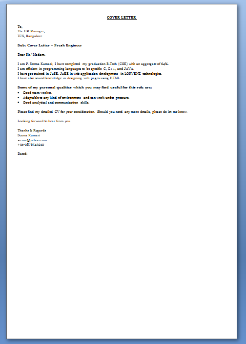 Speculative job cover letter